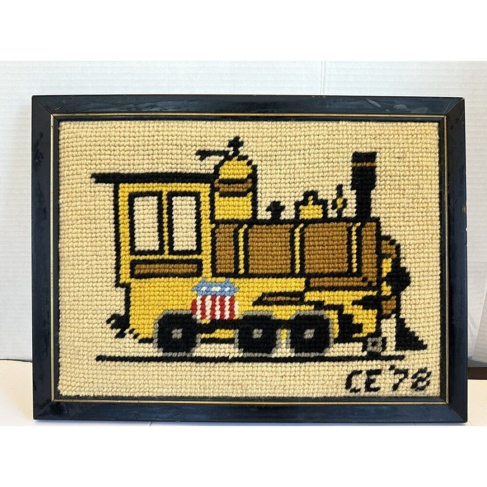 Finished Needlepoint Locomotive Train Choo Choo Completed 18x15x1, 16.5x12 insid